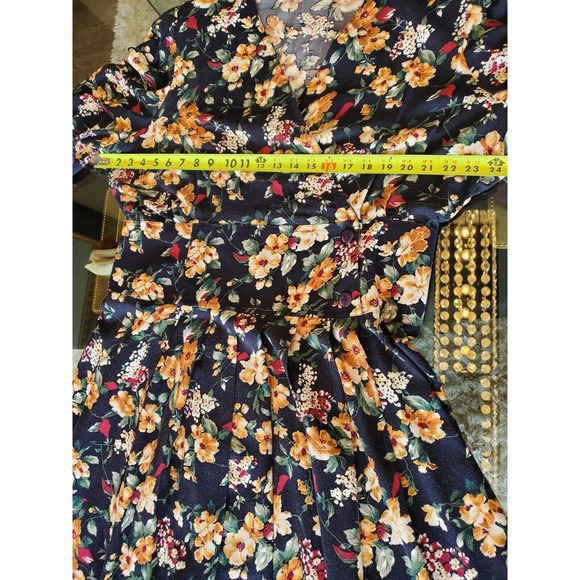 Vintage Mondo Blue Floral V-Neck Long Sleeve Casual Knee Length Dress Size 2X - Picture 9 of 11